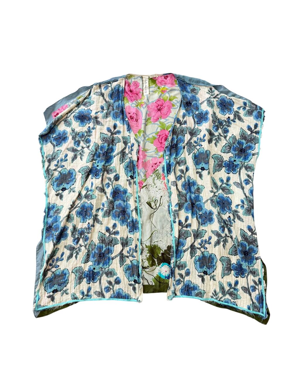 Aratta Silent Journey Silk Floral Kimono Wrap Fringe Detail One Size